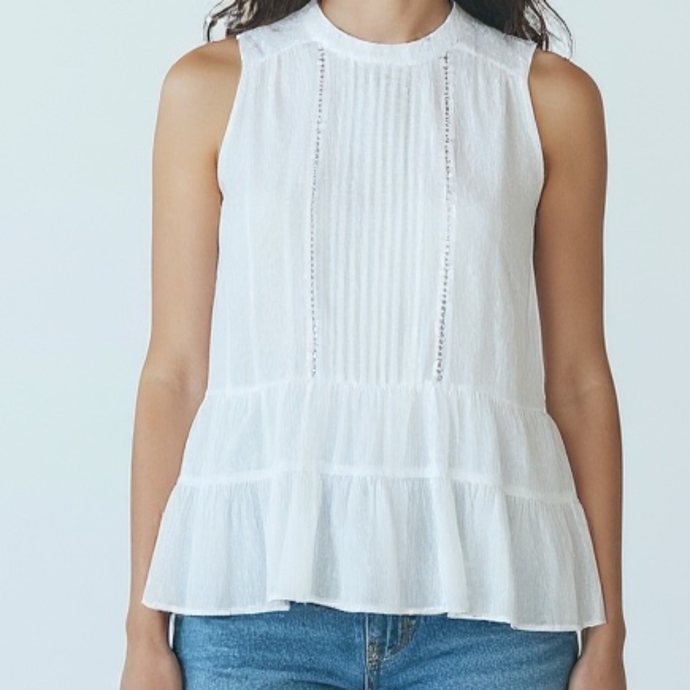 By the River White  Tiered Peplum Lace Top SZ. XL Cottagecore Croquette Boho